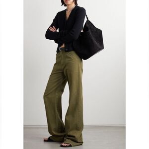 NWT Nili Lotan Quentin cotton-twill wide-leg pants Army Green Size 8